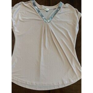 Pink Short Sleeve Bling Embellished Accent Top. By Feather & Flower Medium